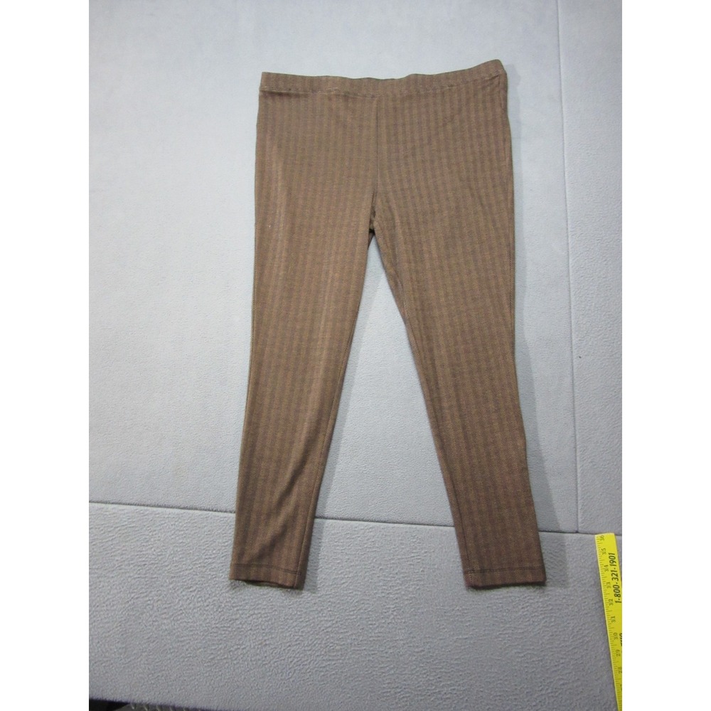 Lands End Leggings Girls XL 18 Brown Herringbone Stretch Pull On Yoga High Rise